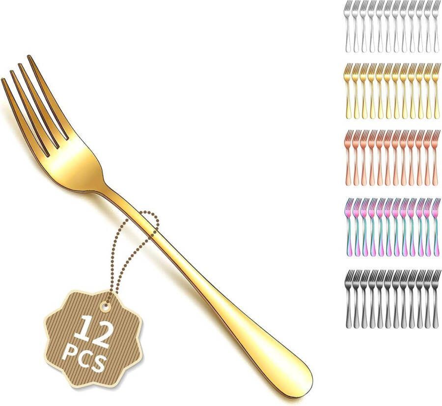 Gouden tafelvorken van 12 stuks 18 cm dinervorken roestvrij staal moderne dinervorkenset vorken en lepels bestek ideaal voor thuis restaurant hotel vaatwasmachinebestendig