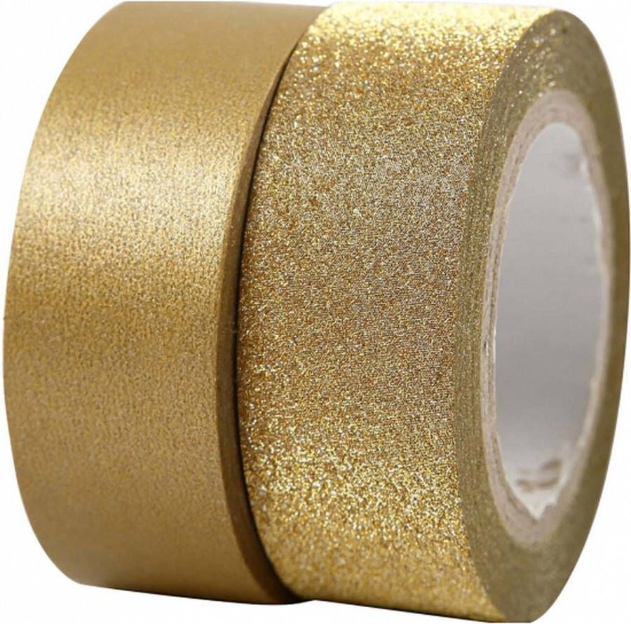 Merkloos Sans marque Goudkleurig glitter plakband washi tape 2x rollen hobby artikelen en knutselen