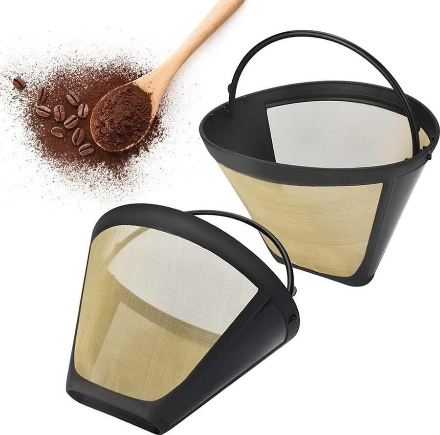 Goudkleurige filters koffiefilter 6-8 kopjes roestvrij staal herbruikbaar plastic permanente koffiefilters wasbaar koffiefilter met handvat Coffee Strainer