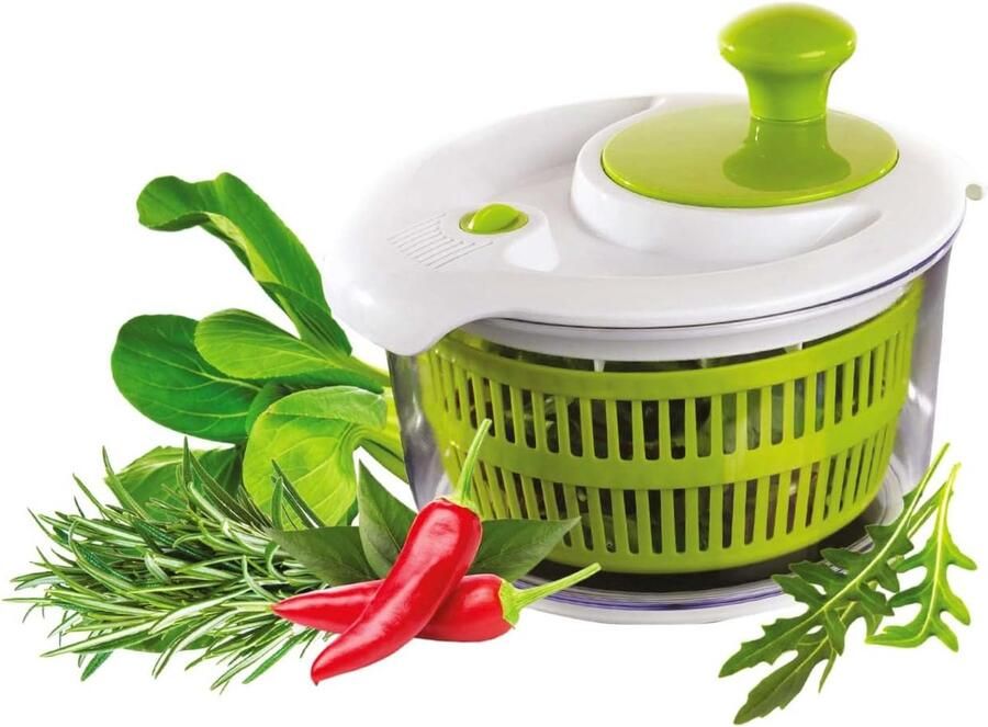 Gourmet slacentrifuge klein 2 6 l met deksel hoogwaardige katapult BPA-vrij transparant wit groen kunststof met zwengelaandrijving kunststof slakom