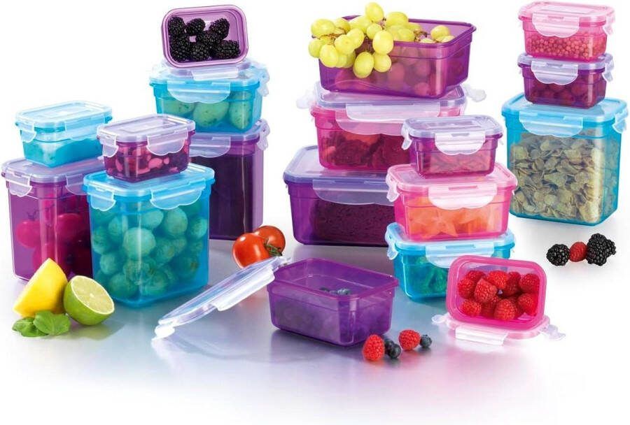 GOURMETmaxx Klick-it bewaardozen set van 18 BPA-vrij vaatwasser- magnetron- vriezerbestendig siliconen afdichting 4-weg kliksluiting
