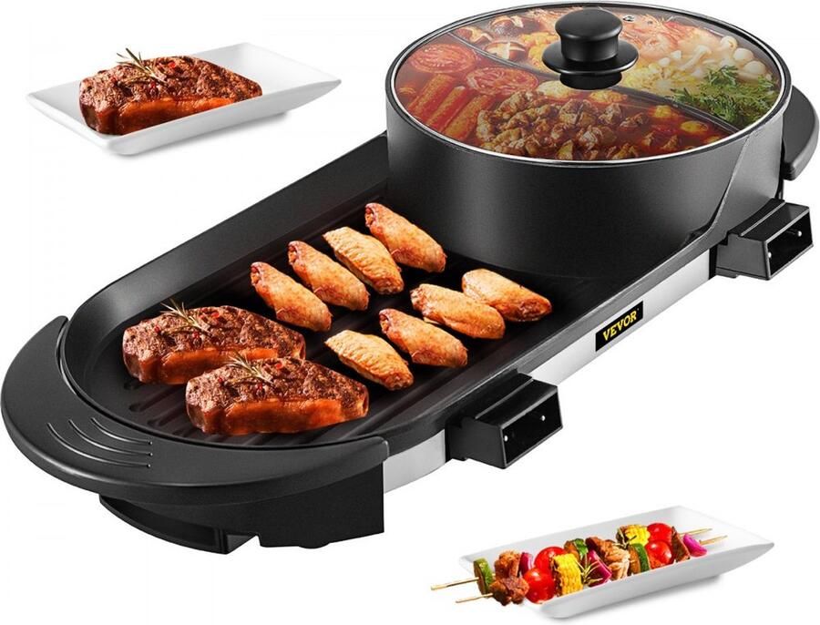 Gourmetstel 2 In 1 Elektrische Bbq en Hot Pot Draagbaar Rookloos Duurzaam Materiaal