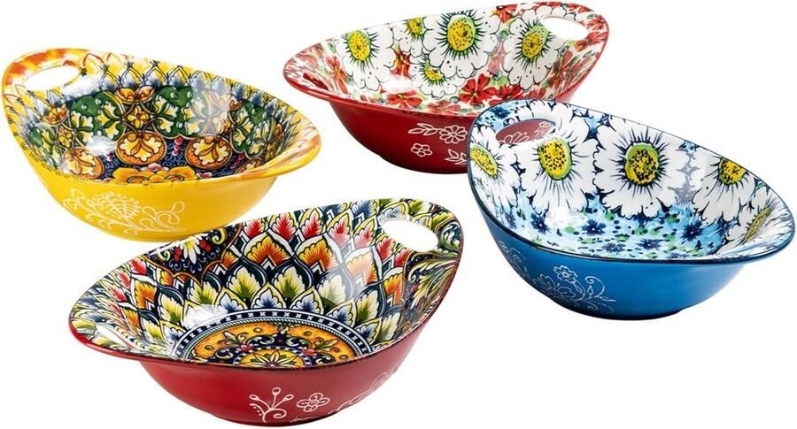 Granenkommen Boheemse stijl porseleinen dessertkommen -Set van 6 voor dessert pasta en salade magnetron & vaatwasmachinebestendig 560ml
