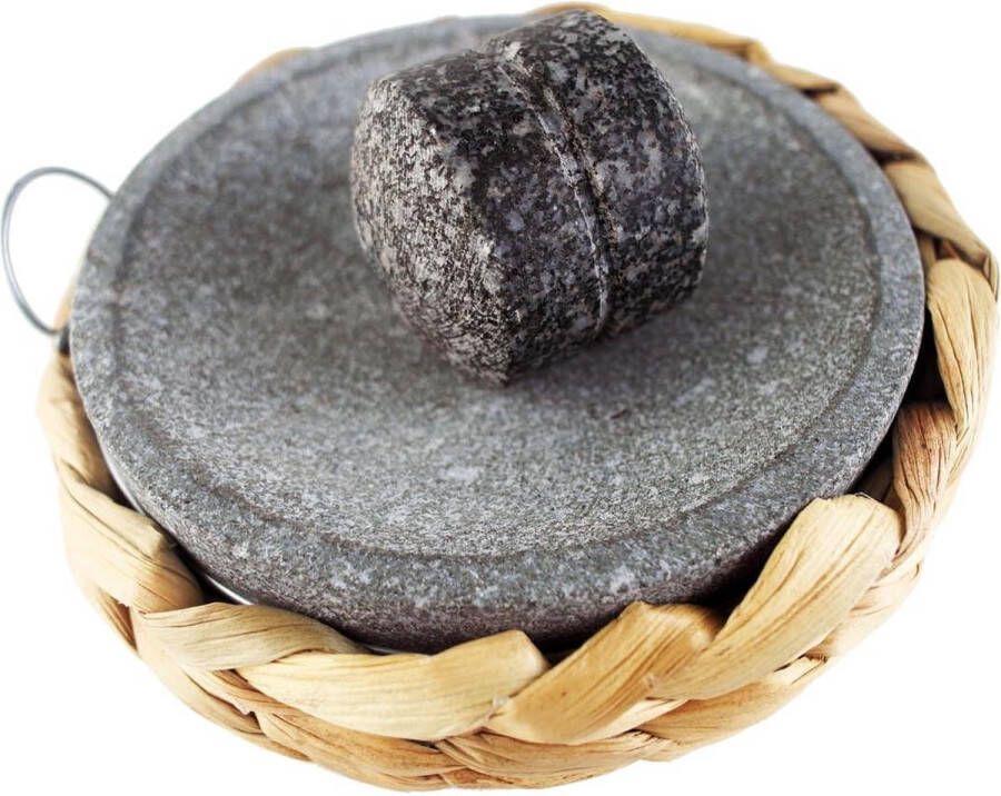 Graniet Grinder Mortier en Stamper Set 6 inch 15 cm Stenen Plaat Set voor Spice en Zout Camping Primitieve Lava Schotel