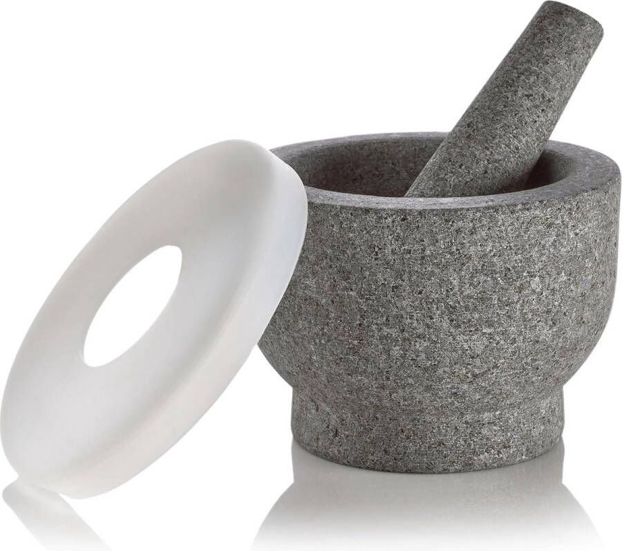 Granieten vijzel en stamper ongepolijste granieten Molcajete Grinder & Crusher guacamole salsa sauzen specerijen Kruiden 6 inch met deksel van siliconen