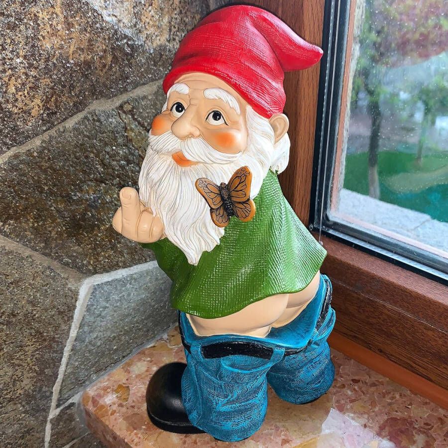 Grappig Tuinbeeldje Kabouter Middelvinger Tuinkabouters voor Tuinkabouters Geliefden Tuindecoratie voor Buiten Weerbestendige Decoratie voor Tuin en Camping