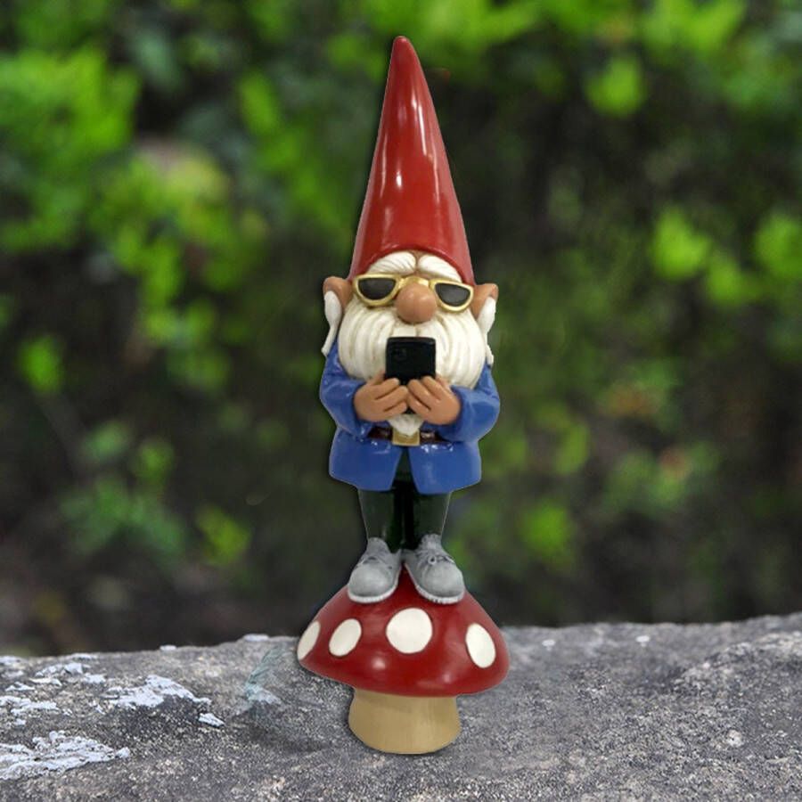 Grappige en charmante tuindecoratie-Tuinkabouter op een paddenstoel Voor een speelse en vrolijke sfeer in je tuin 8x8x25 cm
