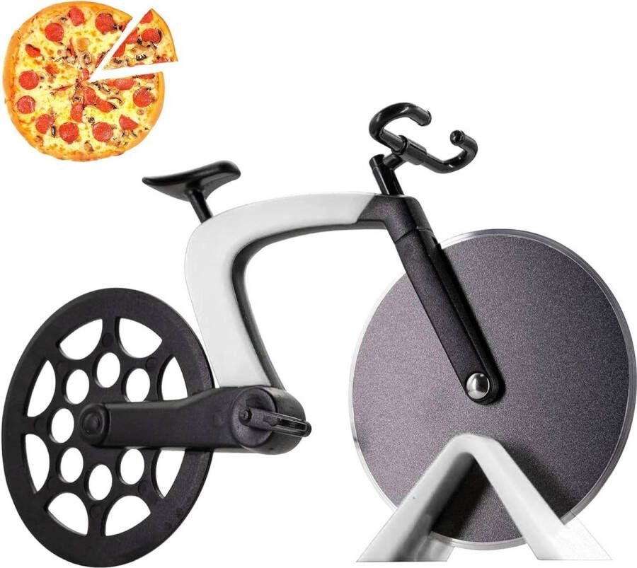 Grappige pizzasnijder racefiets Roestvrij staal snijwiel keukengadget Geschikt voor keuken en restaurants (zwart wit) pizzasnijder