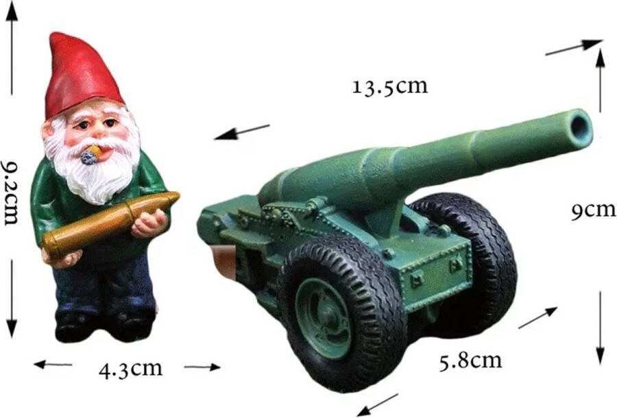 Grappige tuinkabouter met kanon Originele decoratie Tuin Binnen en buiten Sculptuur Sfeer Dwerg