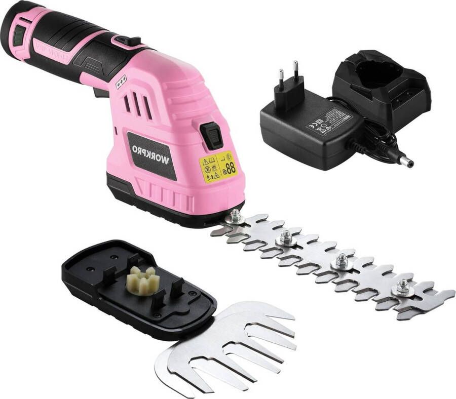 Gras- en Heggenschaar 12 V 2-in-1 Snoerloze Grasschaar en Struikschaar Accu en Oplader voor Tuinieren Maaibreedte Grassprietje 125 cm Maaibreedte Struikmes 16 cm Roze Zwart Heggenschaar