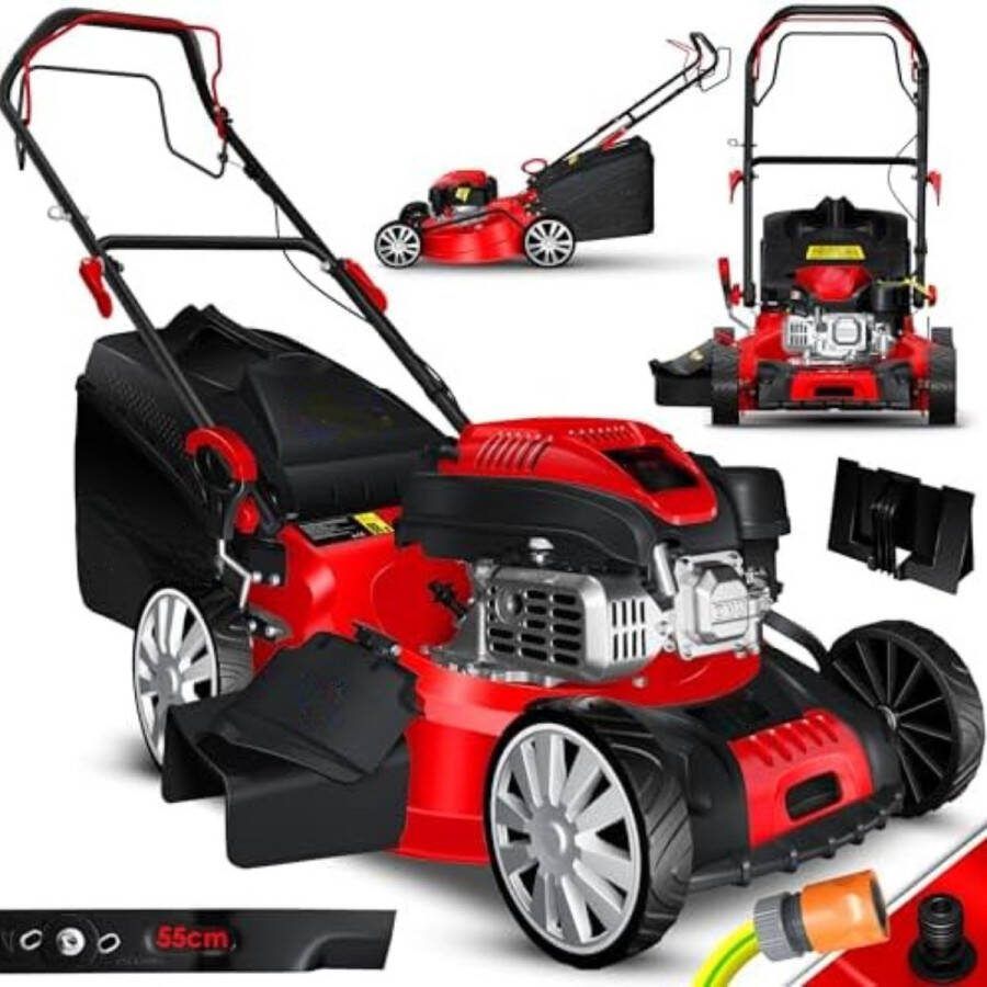 Grasmaaier benzine zelfrijdend Grasmaaier benzine zelftrekkend 4-taktmotor Schnittbreite 55cm Rood Zwart