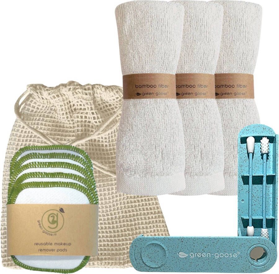 Green-goose Gezichtsverzorgingspakket M 5 XL Make-Up Remover Pads 3 Gezicht Reinigingsdoekjes Wattenstaafjeset Mega Pad Waszakje