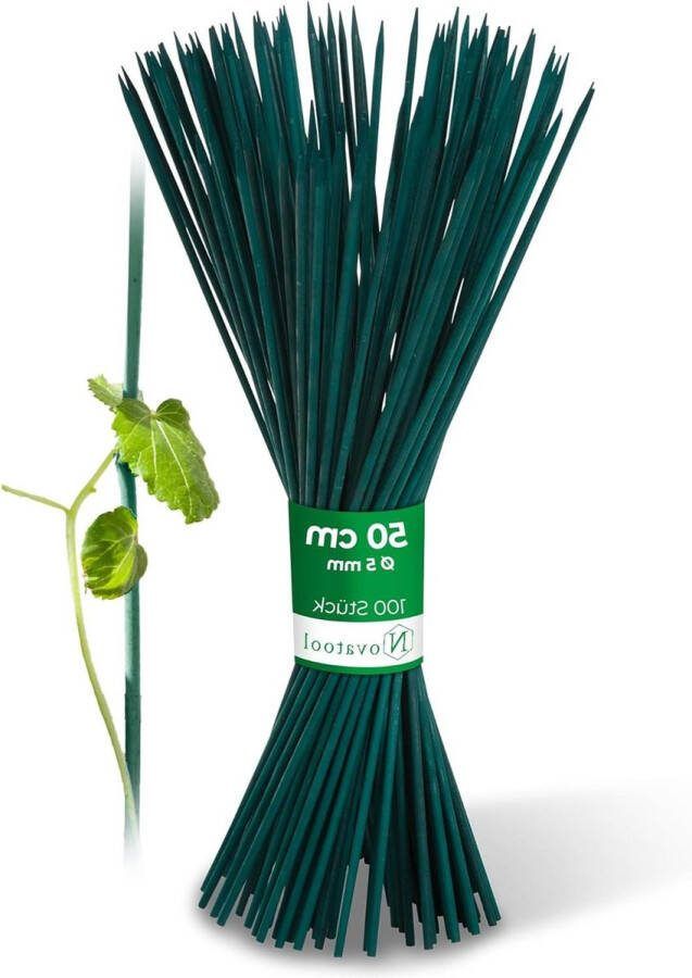 Green Harmony 100x split staven- groene plantenstokken- klimhulp bamboe stokken- bamboestokken- plantensteun- houten plantstokken- 50cm x 5mm Plantensteun halfrond 3.00