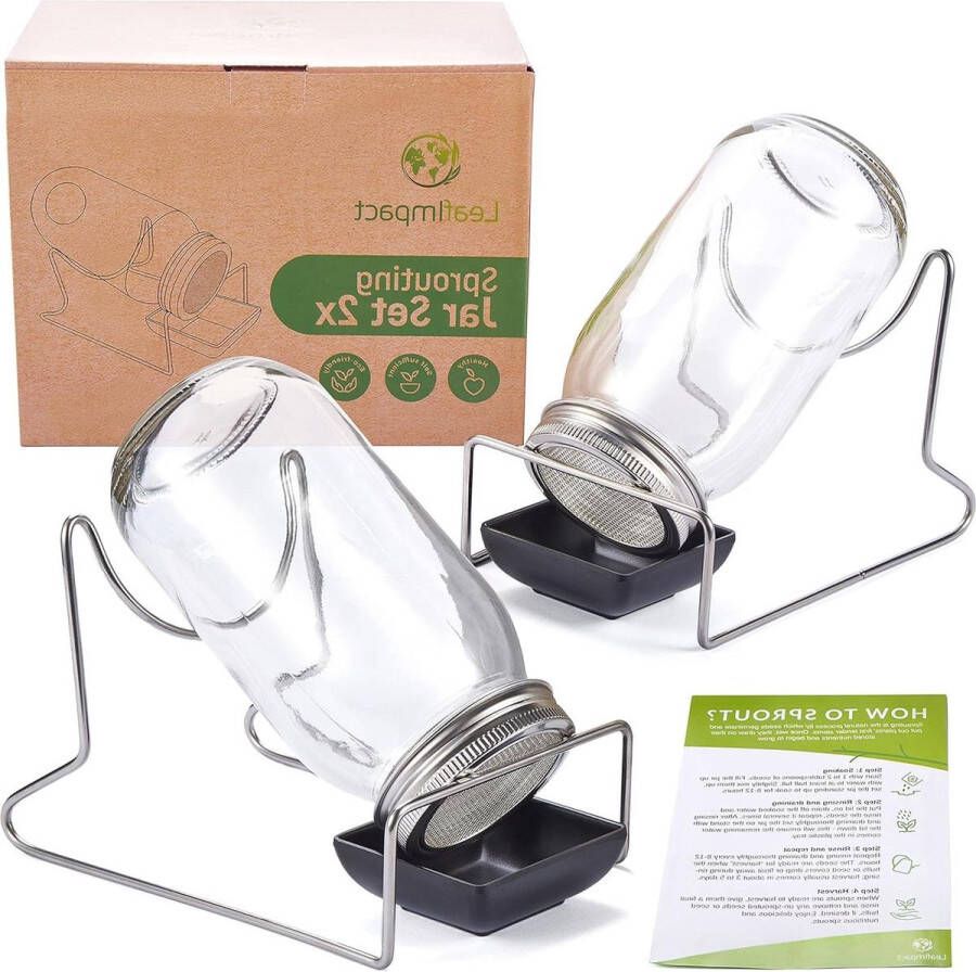 Green Harmony 2 Set Kiempot Complete Kiemgroenten-Kweekset Voor In Je Huis Kiemglas Kiemgroenten Pot Mason Jar Kweekpot Weckpot Voor Kiemzaden Zoals Broccoli Alfalfa & Mung Bonen Kweekset