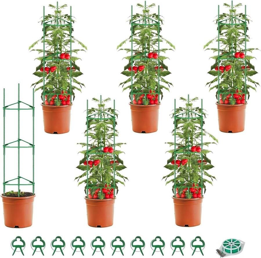 Green Harmony 3 stuks klimhulp voor tomaten plantenhouder plantensteun obelisk klimrek rankrooster tuin met 20 plantenclips Plantensteun halfrond 2.0