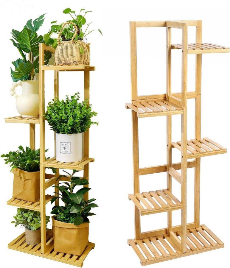 Green Harmony Bloemenstandaard-plantenstandaard van bamboe-plantenrek-boekenkast-multifunctioneel-bloemenrek-6 verdiepingen-stabiel frame-eenvoudige montage-voor buiten-en binnen. Plantentafel 2.0