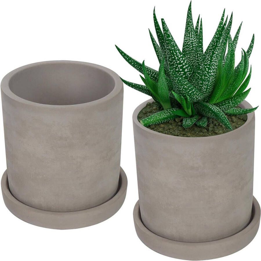 Green Harmony Grijs Cementen Vetplanten Bloem Potten 2Pak Verwijderbare Schotel Ronde Drainage Gaten Kleine Planten Bloemen Cacti & kruiden Stijl in Huizen Kantoren & Ramen Green Harmony Zelfwaterende pot