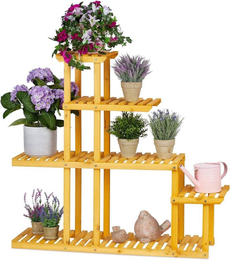 Green Harmony Groot Plantenrek Binnen Hout 5 Etages HBD 945 x 104 x 25 cm Oranje plantenrek