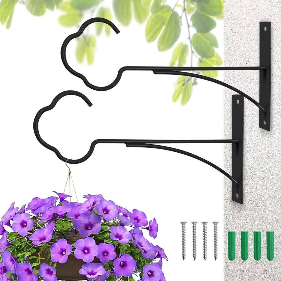 Green Harmony Hangende plantenbeugel decoratieve metalen plantenhangers voor buiten 2 stuks inclusief schroeven zwart ijzeren hangende beugels voor lantaarns en hangende manden Green Harmony Tuinhaken