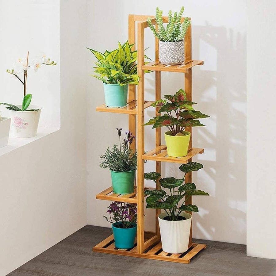 Green Harmony Houten Bloemenstandaard Plantenrek Voor Binnen en Buiten 5 Niveaus Balkon Plantenrek Plantentrap Tuin Plantenrek Woonkamer Tuin 45 x 22 x 103 cm plantenrek