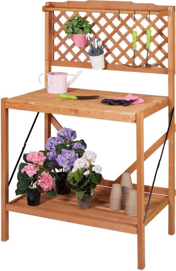 Green Harmony inklapbare oppottafel van hout HxBxD 1515 x 91 x 62 cm voor tuin kas plantentafel buiten lichtbruin Plantentafel 2.0
