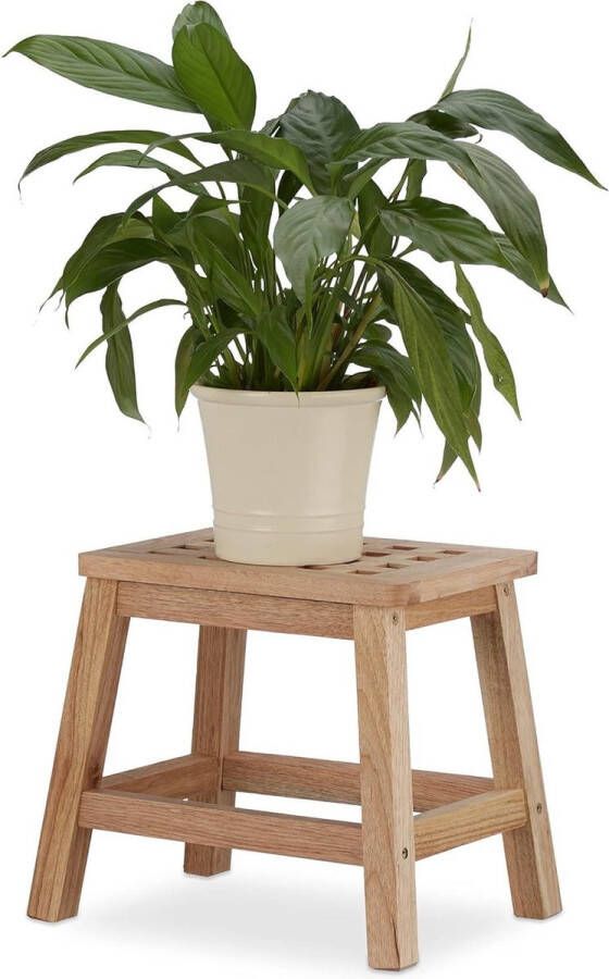 Green Harmony kruk walnotenhout opstapje houten voetenbankje voor bloemen planten 255 x 295 x 22 cm natuur Plantentafel 2.0
