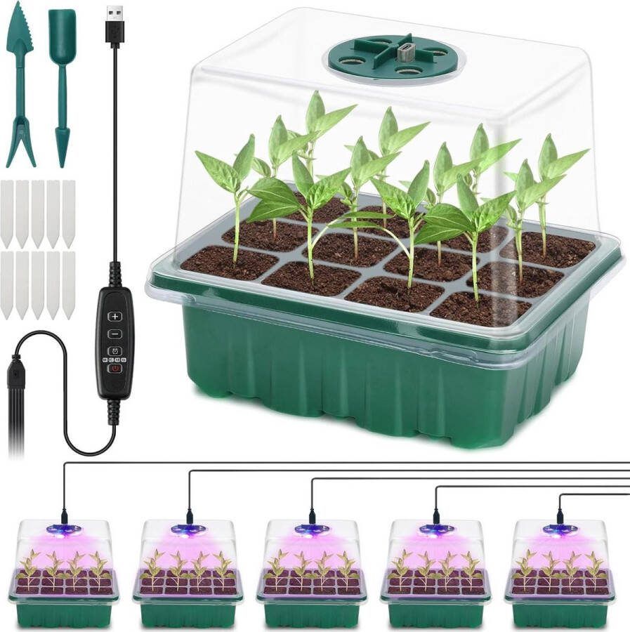 Green Harmony Kweekbak Stuks Kweekbak-Kweekschaal Voor Planten Mini-Broeikas Kweekset Met Verhoogd Deksel Zaailingstarter Met Plantenlichten Met Volledig Spectrum 10 Labels 2 Gereedschap Green Harmony Kweeklamp