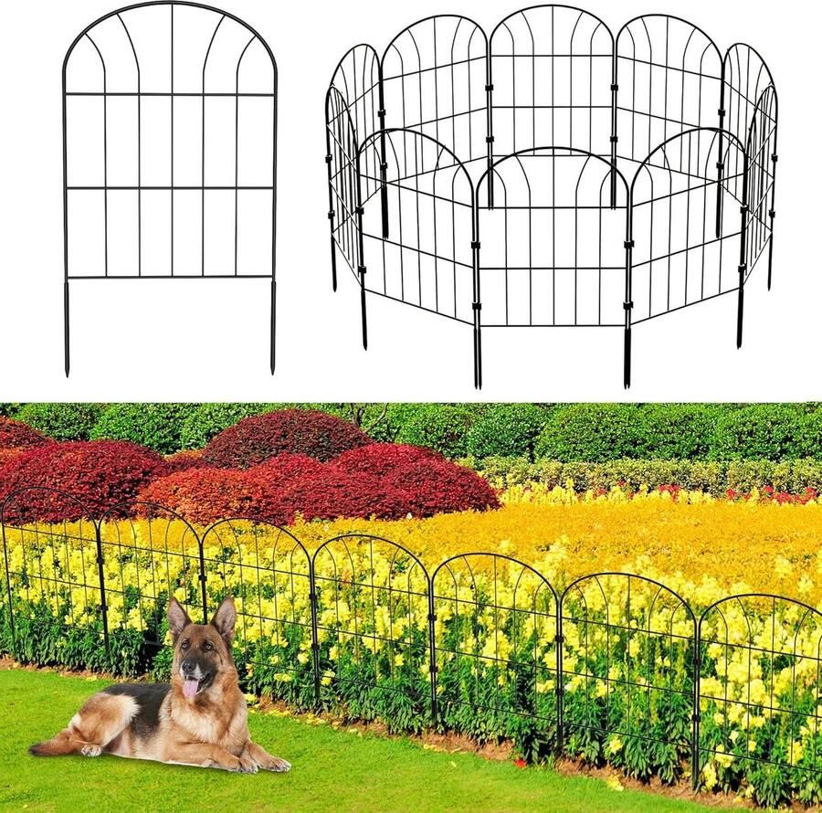 Green Harmony Metalen Sierhekwerk Tuinhek Decoratieve Omheining 60 x 330 cm Vijveromheining Set van 10 Schuttingelementen Bochtomheining voor Tuin Hondenhek Green Harmony Tuinhek