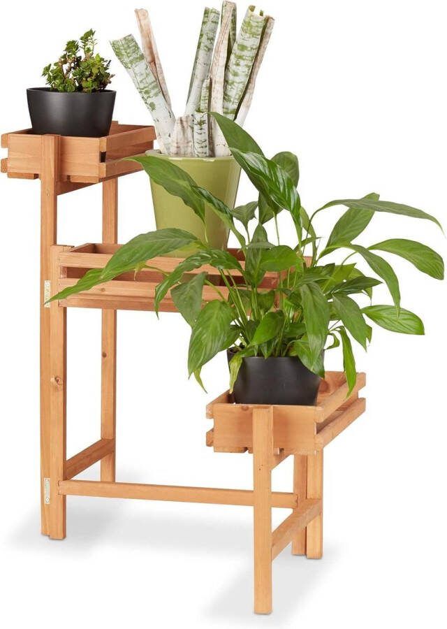 Green Harmony Plantenrek 3 etages beweegbaar 57 cm hoog kruiden hout bloemenetagère plantentrap natuurlijke kleur plantenrek