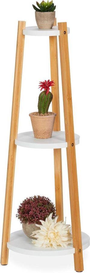 Green Harmony plantenrek 3 etages plantentafel bamboe MDF bloemenrek wit naturel 735 x 28 cm Plantentafel 2.0
