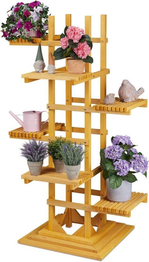 Green Harmony plantenrek 6 etages van hout plantentrap voor binnen & buiten natuurlijke kleur plantenrek 5