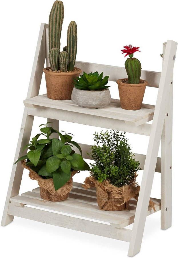 Green Harmony Plantenrek Binnen Balkon Klapbaar Shabby Chic HBD 51x41x25 cm 2 Etages plantenrek