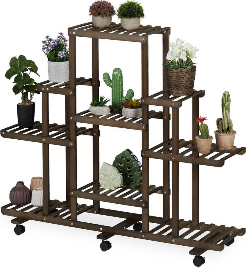 Green Harmony plantenrek etages-bamboe-plantenrek-wielen-bloemenrek-103x120x355cm-bruin plantenrek 5