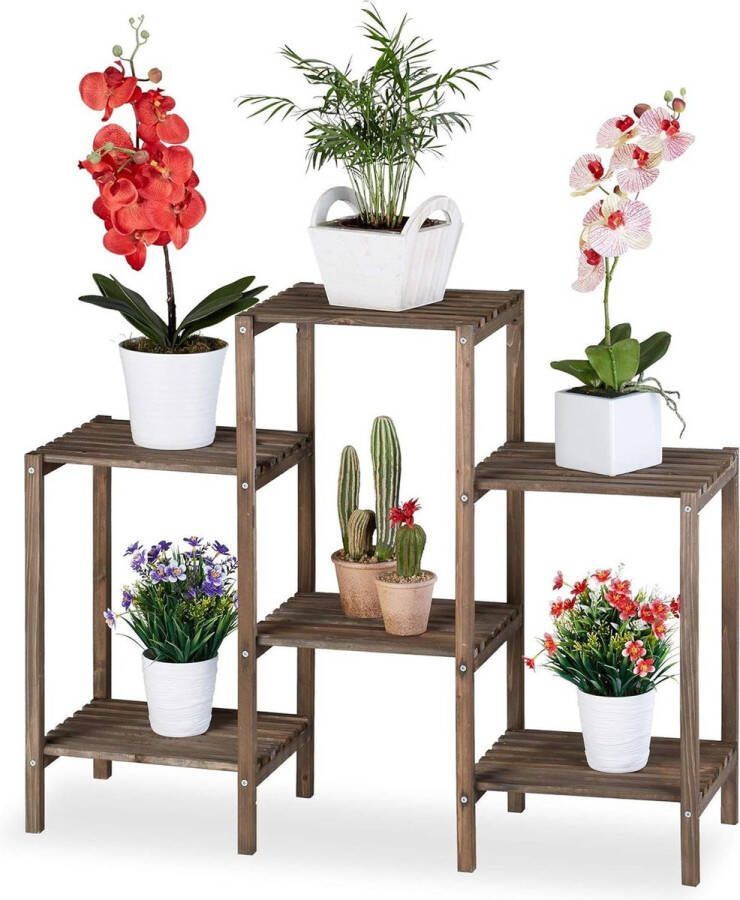 Green Harmony plantenrek hout Shabby look binnenshuis woonkamer keuken staand 6 etages HBD 70x89x27 cm bruin plantenrek