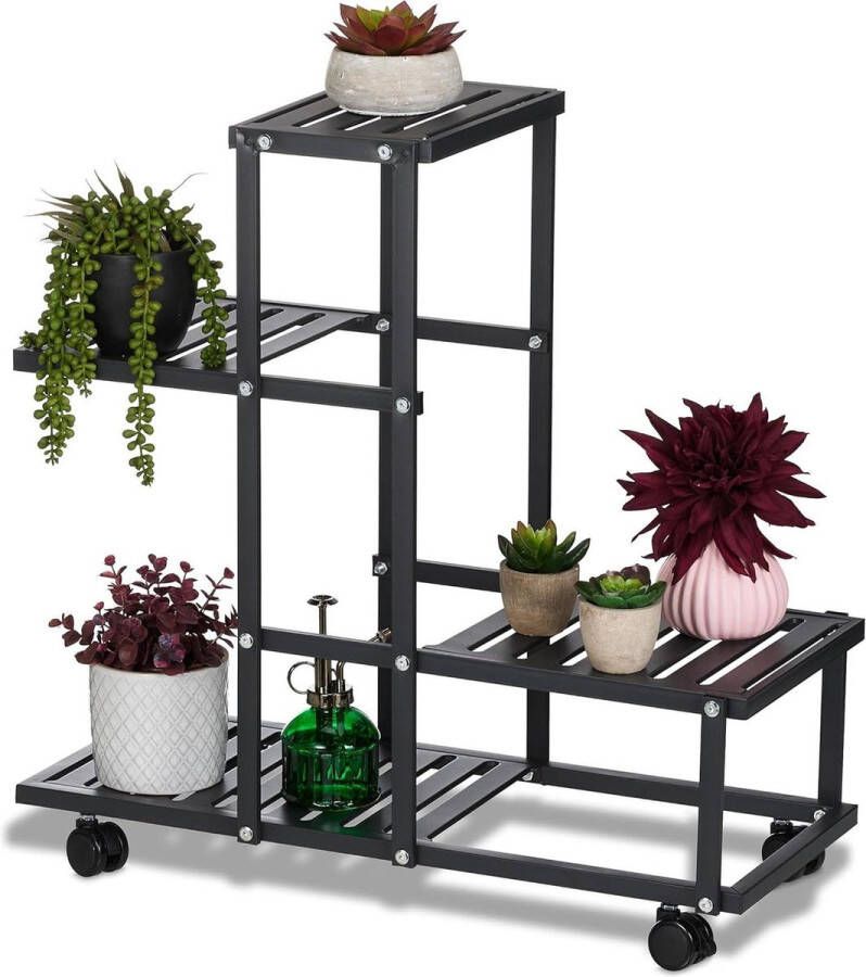 Green Harmony Plantenrek Met Wielen Metaal 4 Plateaus Plantentrap Voor Binnen Zwart H x B x D: 605 x 615 x 26 cm plantenrek