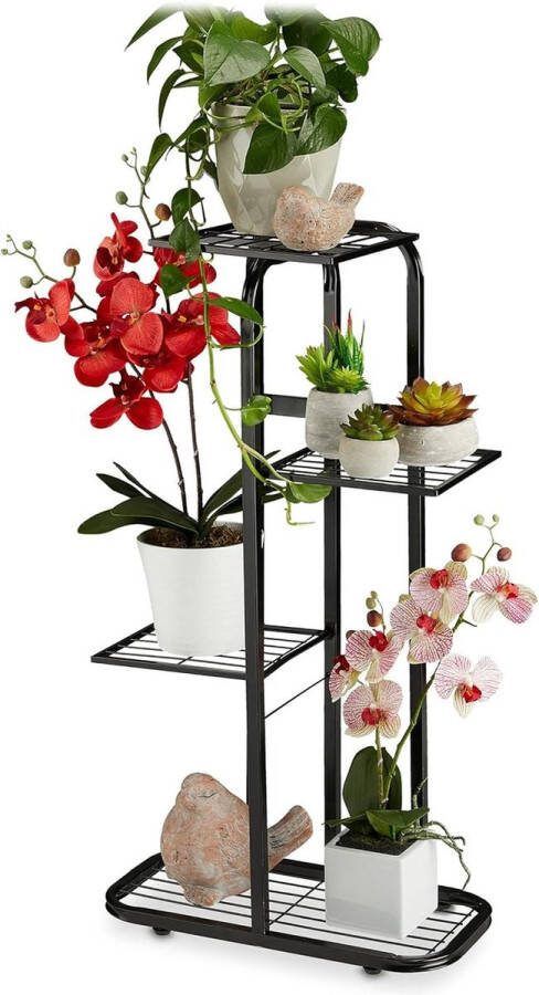 Green Harmony Plantenrek Metaal 4 Etages Binnen & Buiten Terras Tuin Hoog Poedercoating HBD 81 x 44 x 245 cm Zwart plantenrek 4