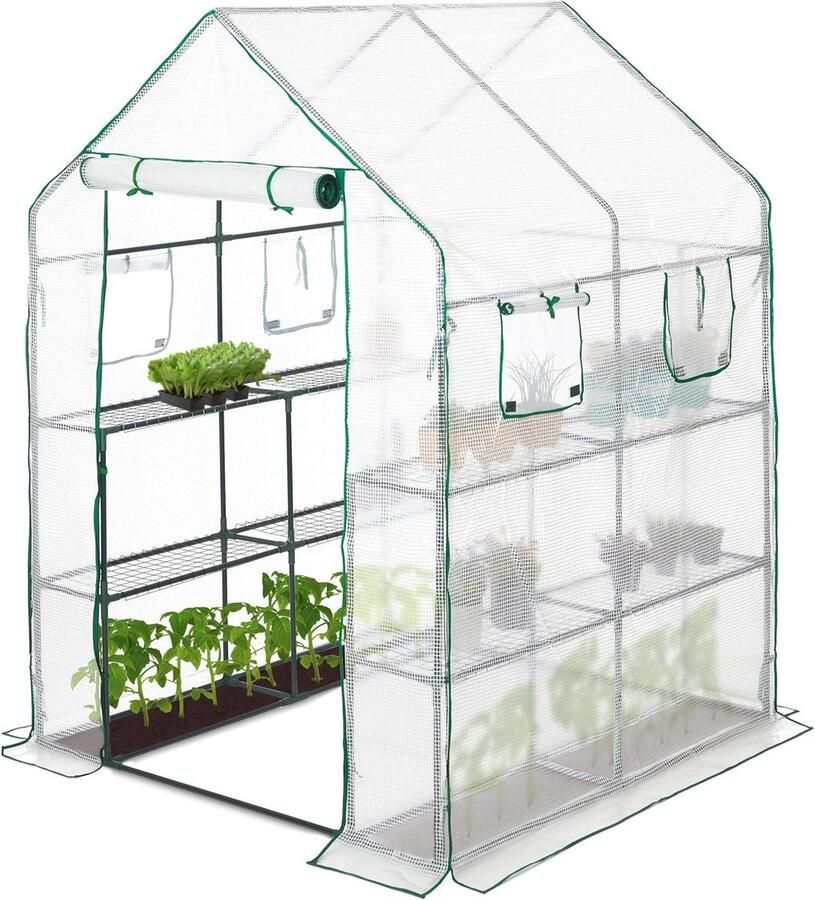 Green Harmony Professionele Tuinkas 4 Ramen 2 Rekken 2 m² HBD 190x140x140 cm Transparante Folie Kweekkas Green Harmony Tuinkas