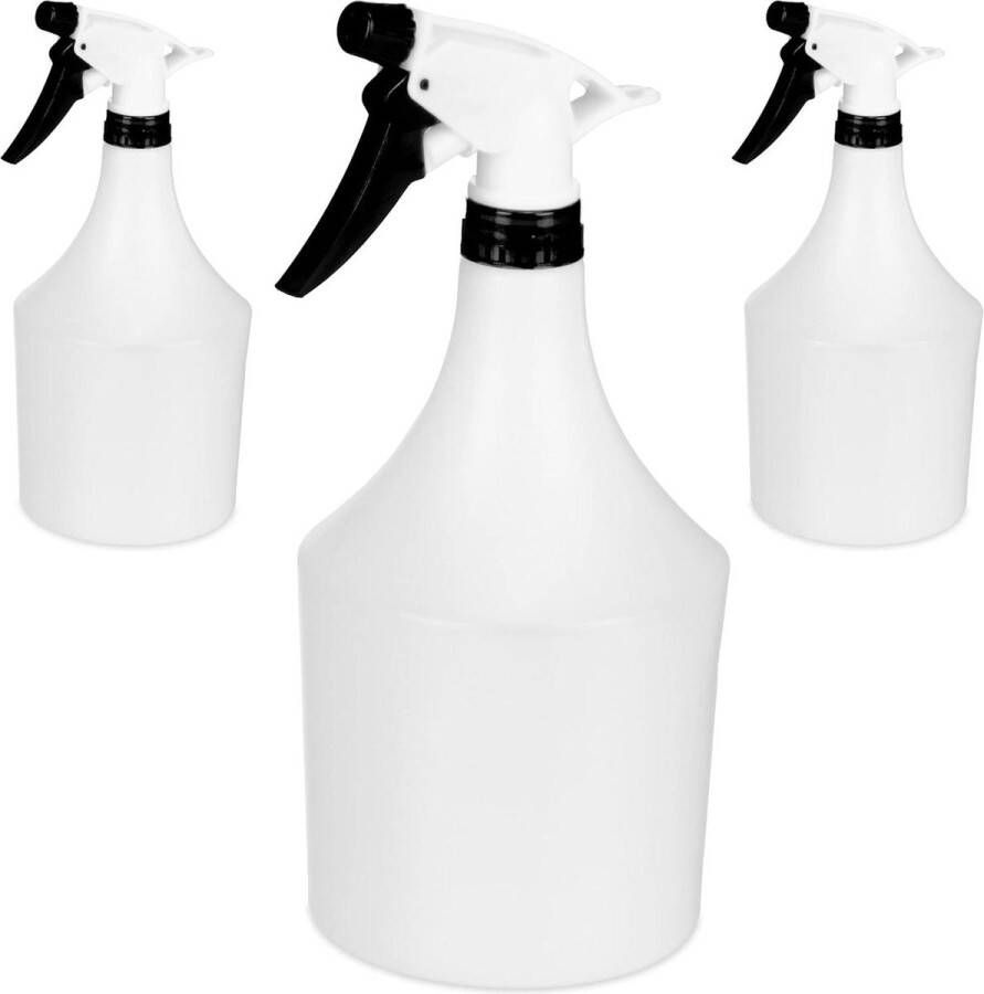 Green Harmony Spuitfles planten set van 3 instelbare sproeier 1 liter met schaalverdeling kunststof bloemensproeier wit-zwart. Plantenspuit 3.0