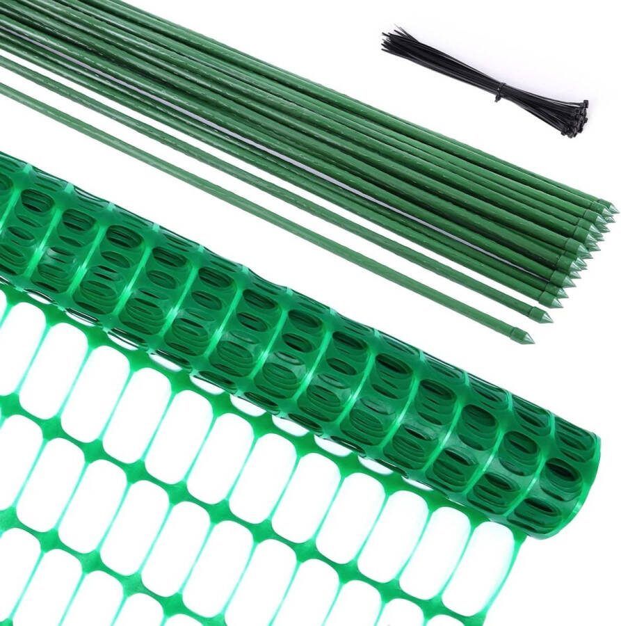 Green Harmony Tuinhek dieren barrièreset 1 m x 30 m kunststof hek rol 25 stuks palen 115 m palen tijdelijk veiligheidsnet herbruikbaar zwembadhek sneeuwomheiningen voor gevogelte Green Harmony Tuinhek