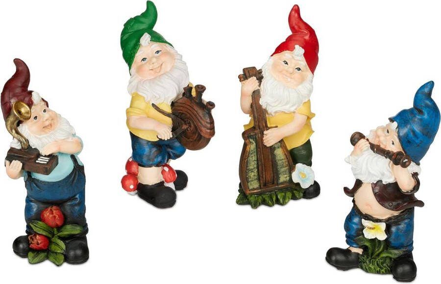 Green Harmony Tuinkabouter Set van 4 Weerbestendige Tuinbeelden Miniatuur Tuinfiguurtjes Vorstvast Polyresin Kleurrijk Green Harmony Tuinkabouter
