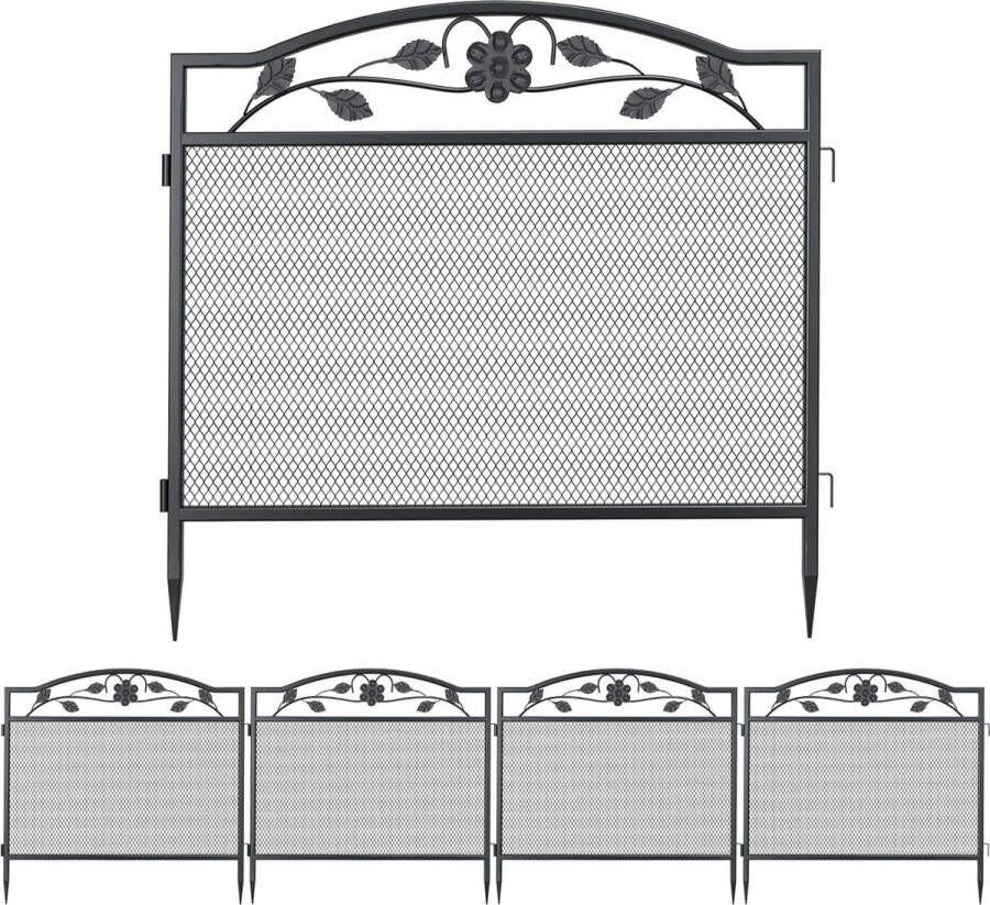 Green Harmony XXL Tuinhek Metaal Decoratieve Omheining 80 cm Hoog Grondpennen 5-Delige Set Zwart Green Harmony Tuinhek