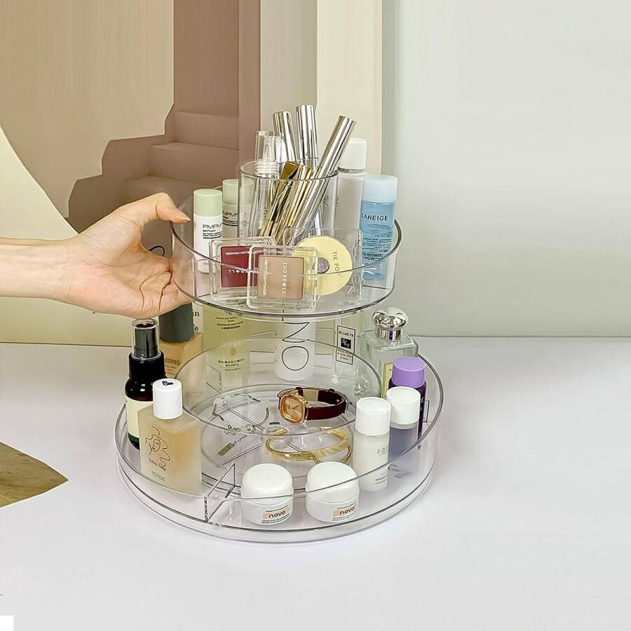 Greentainer Makeup Organiser 360° Rotating Acrylic Cosmetic Organiser for Perfume and Jewellery Large Cosmetic Box for Bedroom Bathroom Office Beauty Organiser for Dressing Table Transparent