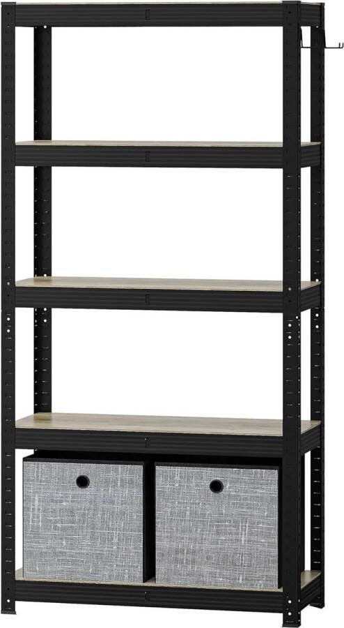 Grengge-zwart SH08405B 5-laags verstelbaar opbergrek met 2 haken en 2 opbergblokjes 75 x 30 x 150 cm Maximale belasting 650 kg