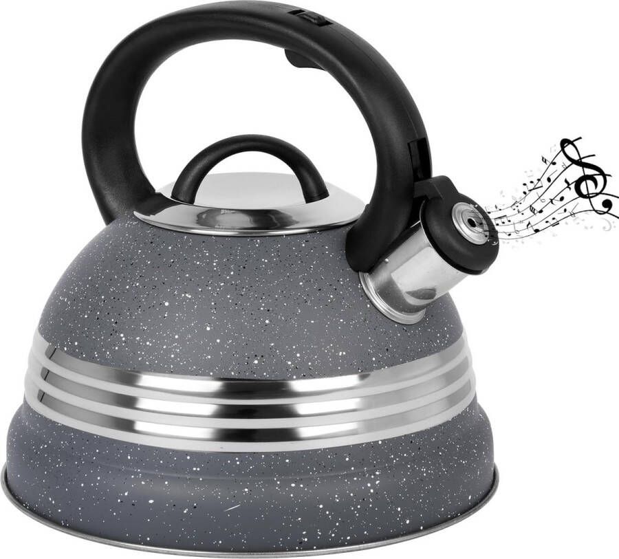 Grey Whistling Tea Kettle 3L Tea Pot for Stovetop Induction Stainless Steel Hot Water Camping Kettle Teapot Belle Vous