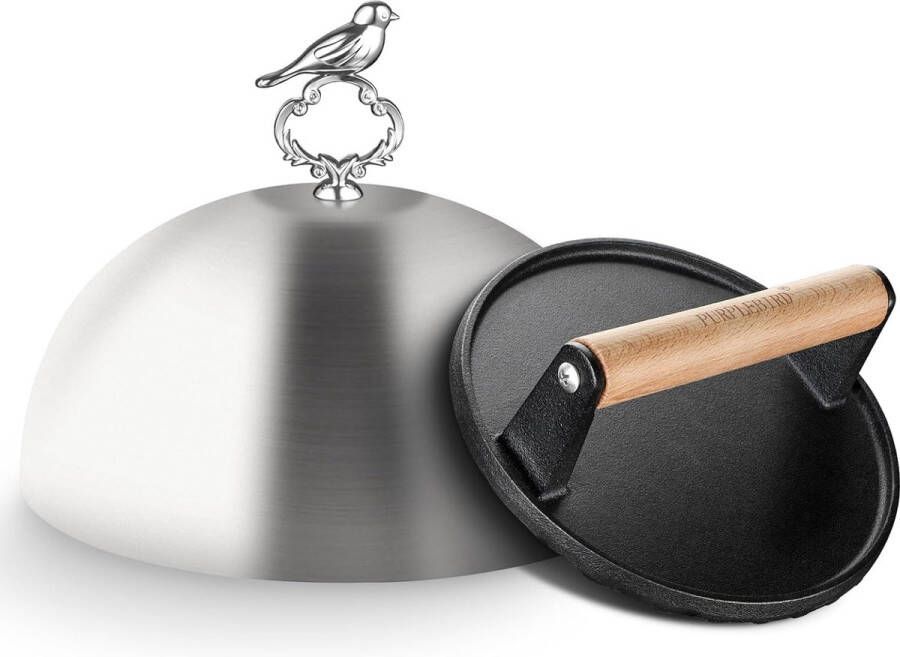 Griddle accessoires roestvrij staal burgerbel XL (9 45 inch) met zware belasting gietijzeren hamburger Smasher (6 97 inch) burgerbel en hamburgerpers voor gasbarbecues teppanyaki