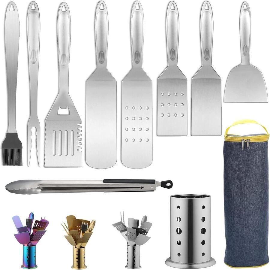 Grill accessoires kit 10 stuks BBQ gereedschap set roestvrij stalen handvat hittebestendig keukengerei houder