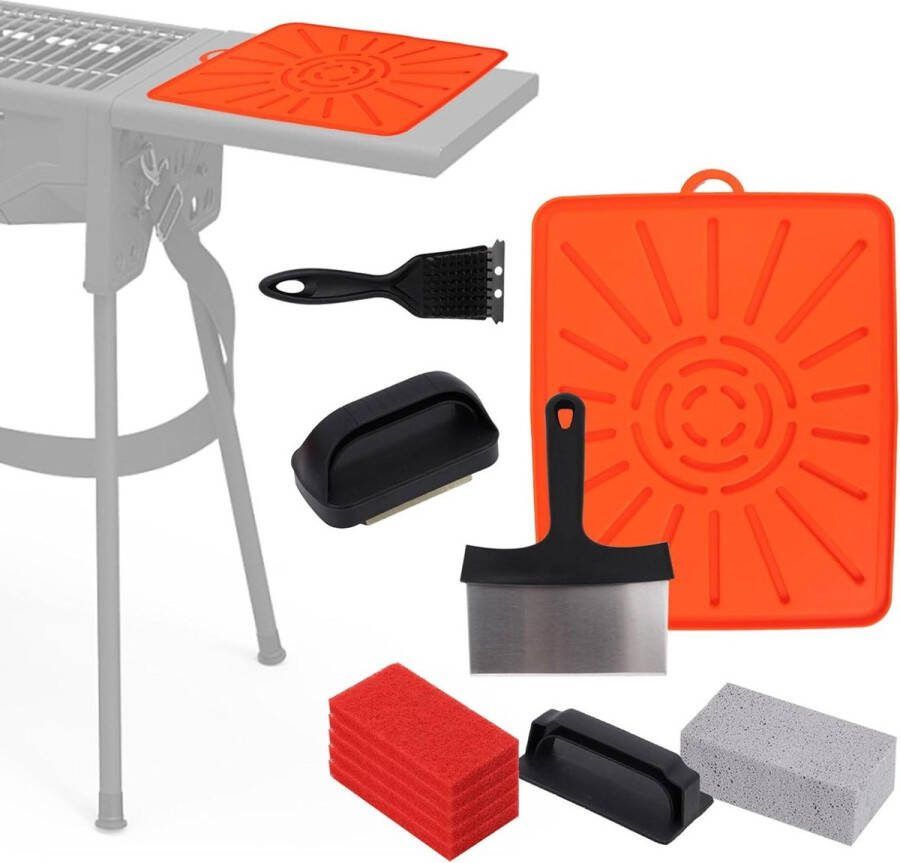 Grill reinigingsset 11 stuks accessoires voor Flat Top Grill siliconen spatel mat schraper grillsteen 5 schuurpads