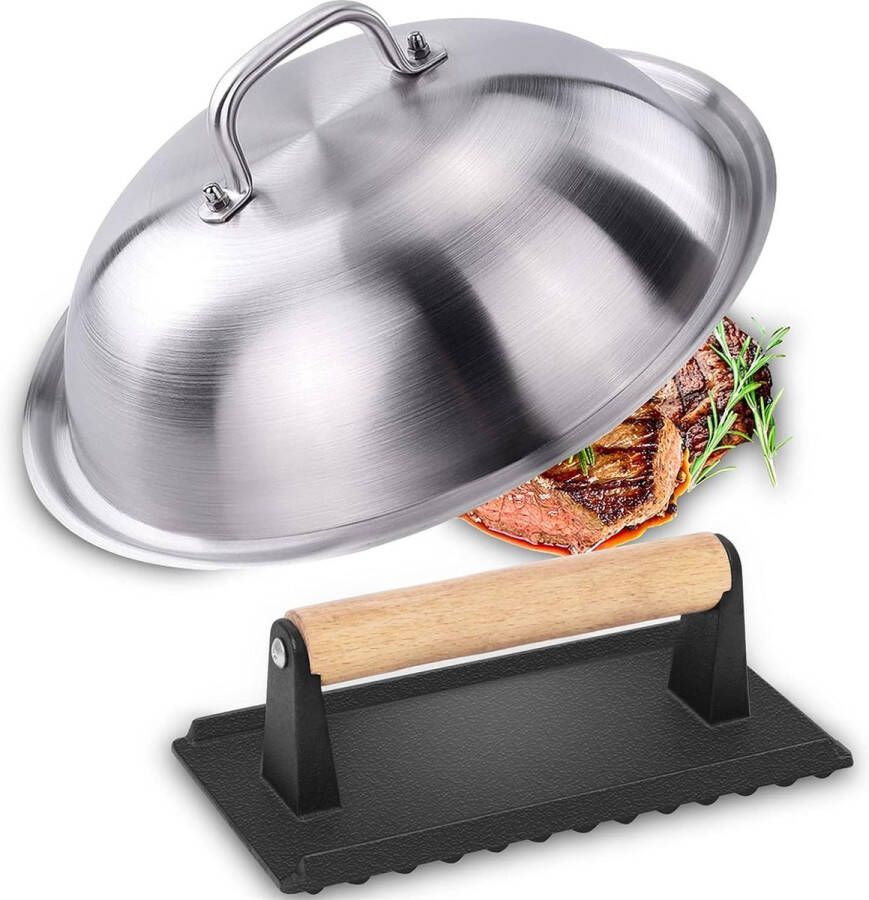 Grillaccessoireset 12 ronde potdeksel smeltkoepel met 7 burgerpers voor grillkoken binnen of buiten voor Blackstone en Camp Chef