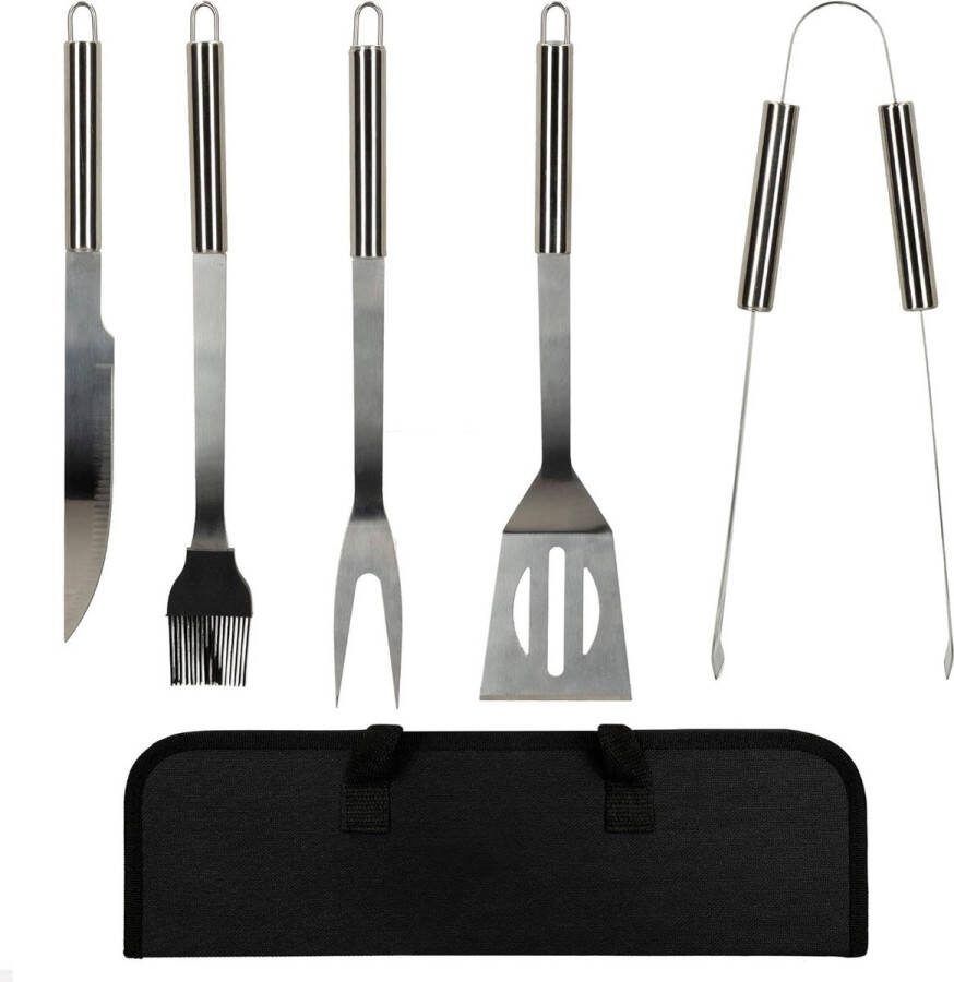 Grillbestek RVS tang en spatel met houten handvat