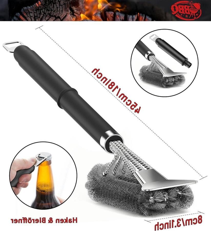 Grillborstel met Roestvrijstalen Bieropener 2 Pack Reinigingsborstel voor Gasgrill Houtskoolgrill Grill Brush